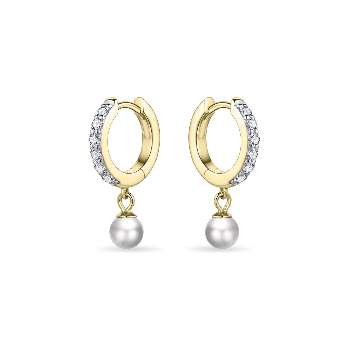 Gisser Gold plated cubic zirconia set hoop with simulated pearl drop Earrings. E1027/6Y
