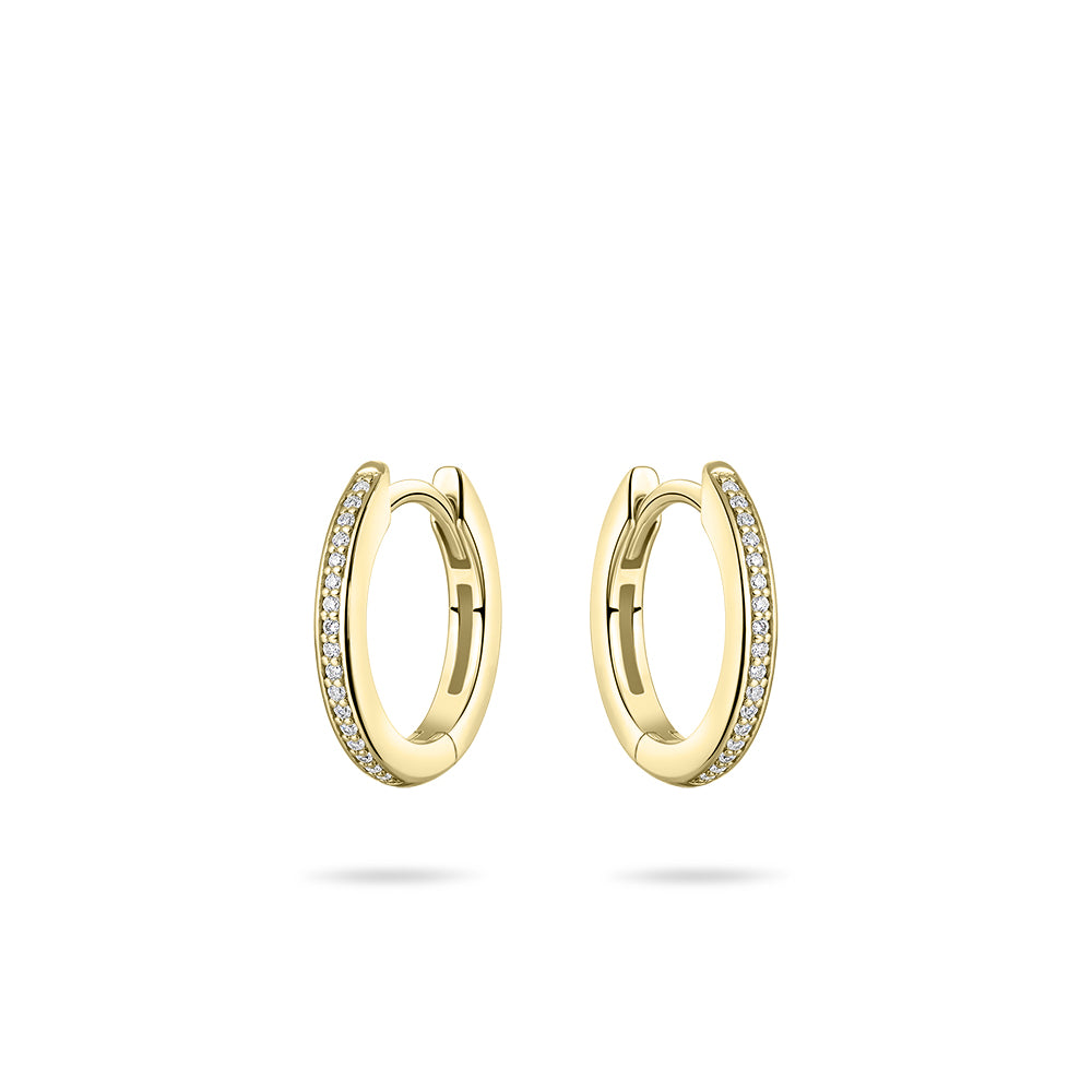 Gisser Gold Plated Cubic Zirconium Channel set hoop earrings. KCD2/15Y