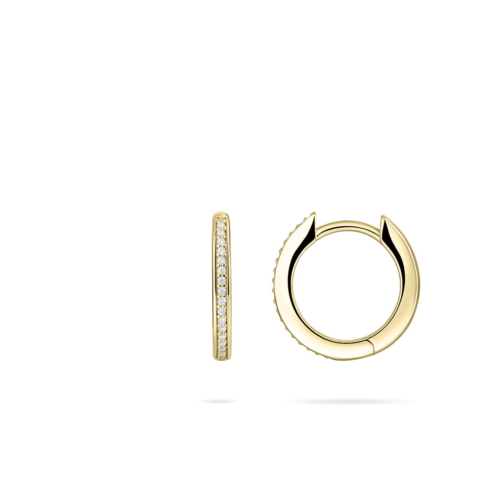 Gisser Gold Plated Cubic Zirconium Channel set hoop earrings. KCD2/15Y