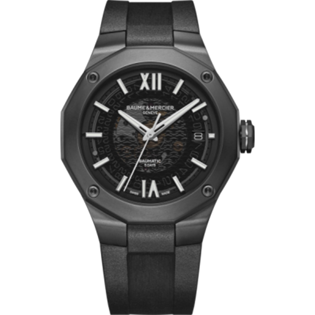 Baume & Mercier 'Riviera' Black PVD Automatic Strap Watch MOA10617.