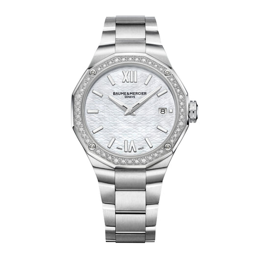 Baume and Mercier stainless steel 'Riviera' diamond set bezel bracelet watch.