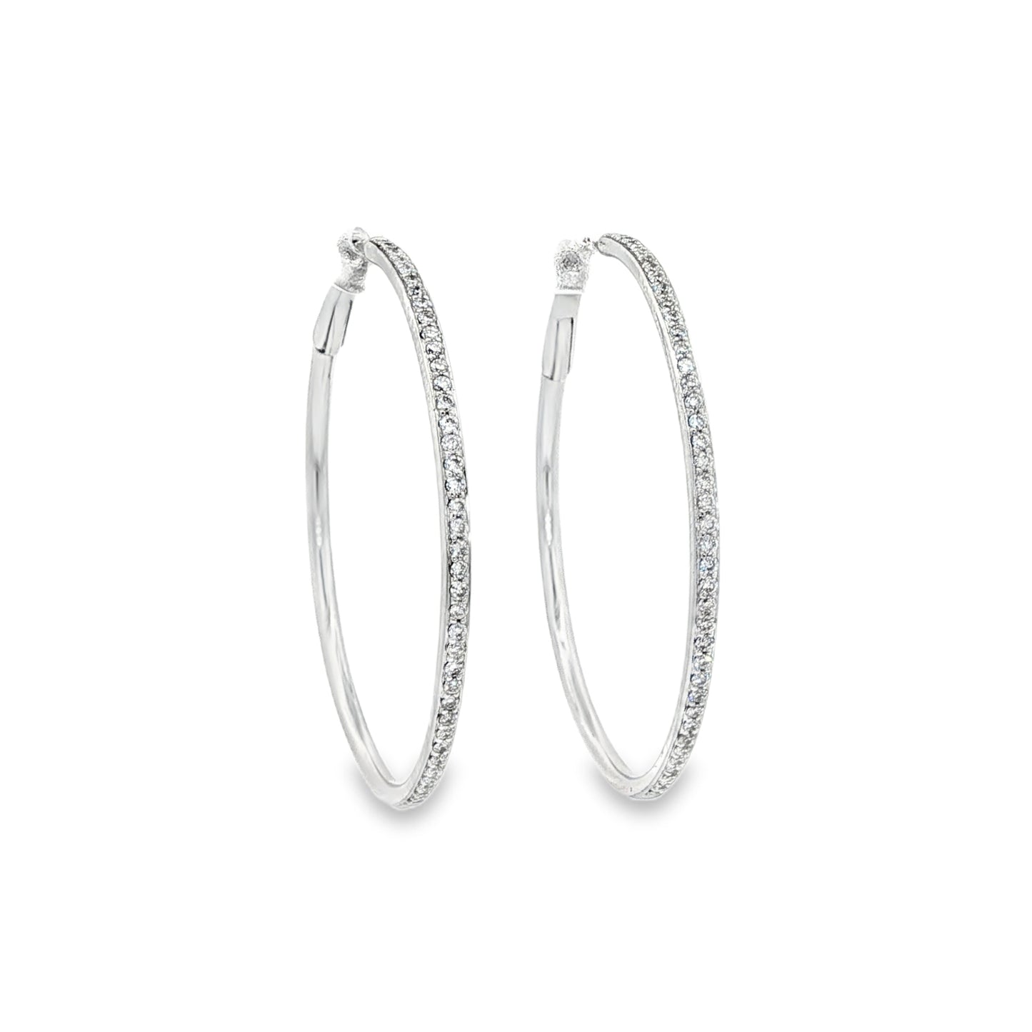 18ct White Gold Diamond Set Hoop Earrings - 0.64ct