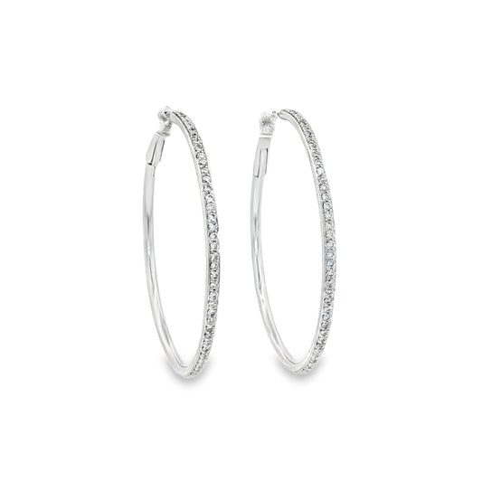 18ct White Gold Diamond Set Hoop Earrings - 0.64ct