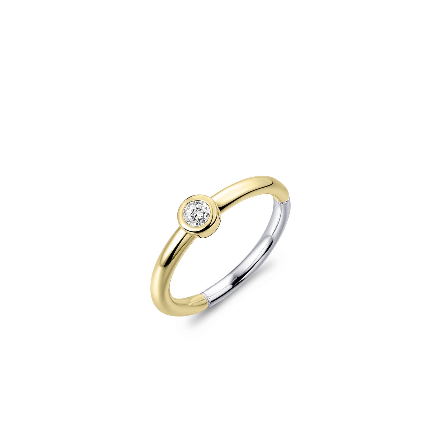 Gisser Silver Gold Plated Ring with Cubic Zirconia in rubover setting R373Y