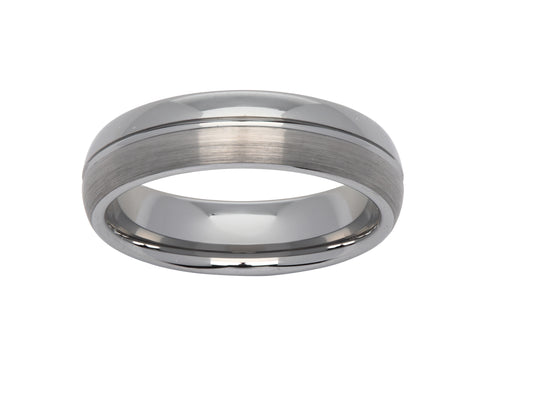 Tungsten carbide 6.0mm wedding band with a milled center line - Brush & Polish finish.