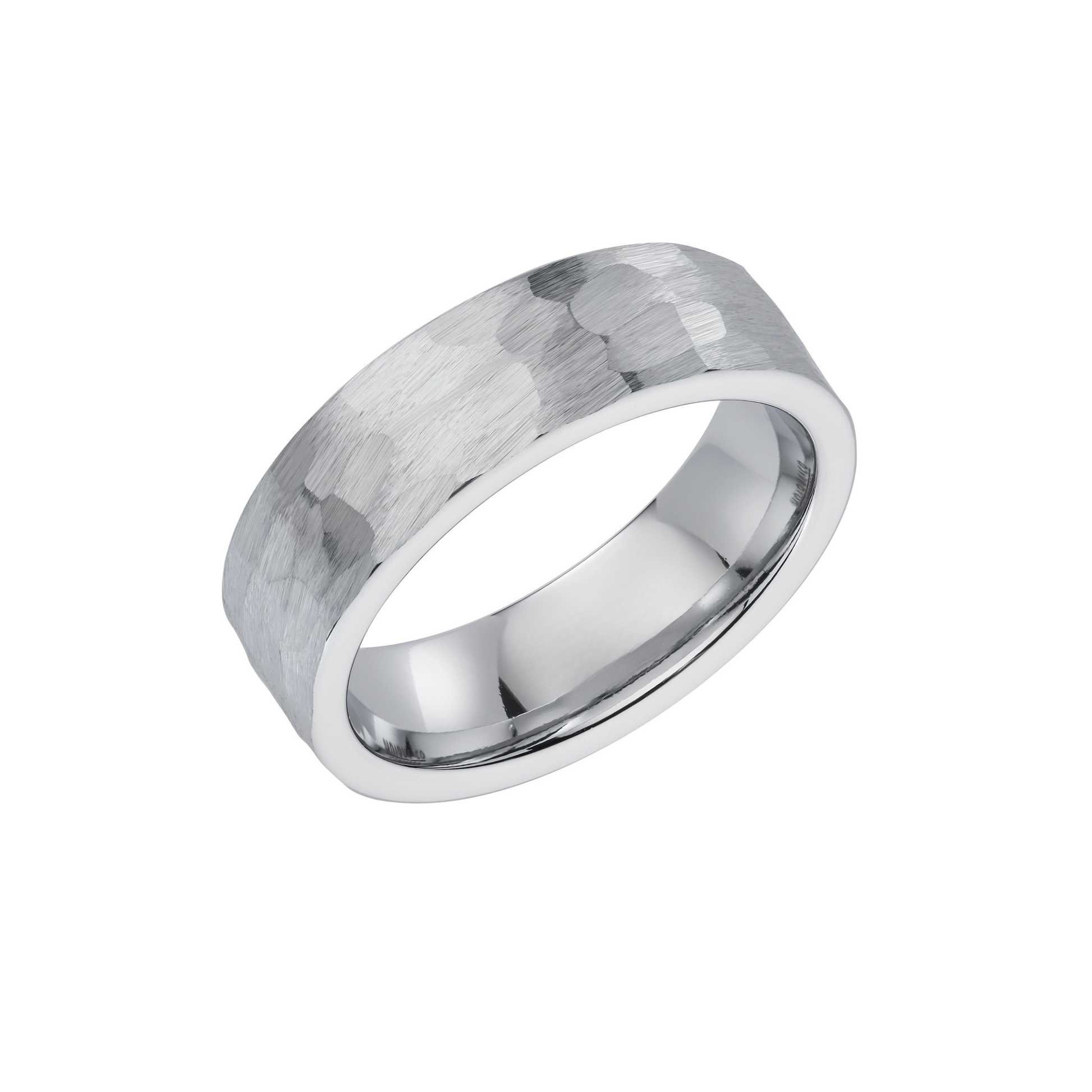 Tungsten carbide hammered effect ring. 7.0mm. Henry D Johnstone Jewellers.