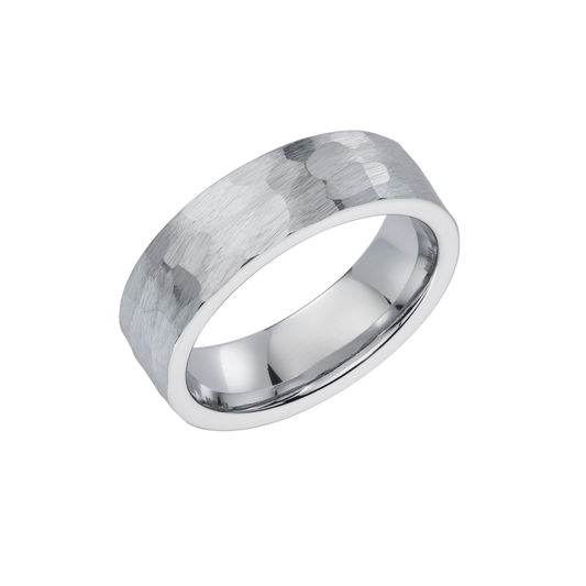 Tungsten carbide hammered effect ring. 7.0mm. Henry D Johnstone Jewellers.