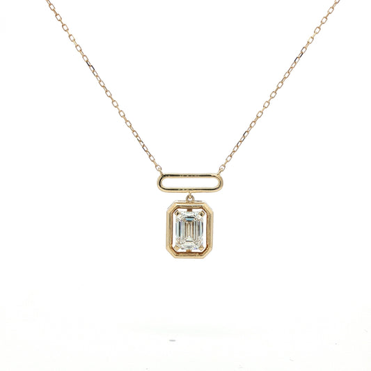 Lab-Grown: 9ct Yellow Gold Emerald Cut Diamond 'Frame' Necklace - 2.01ct
