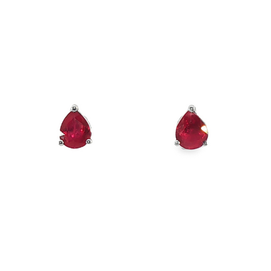 One Pair 9ct White Gold Pear Faceted Ruby Stud Earrings - R:0.80ct