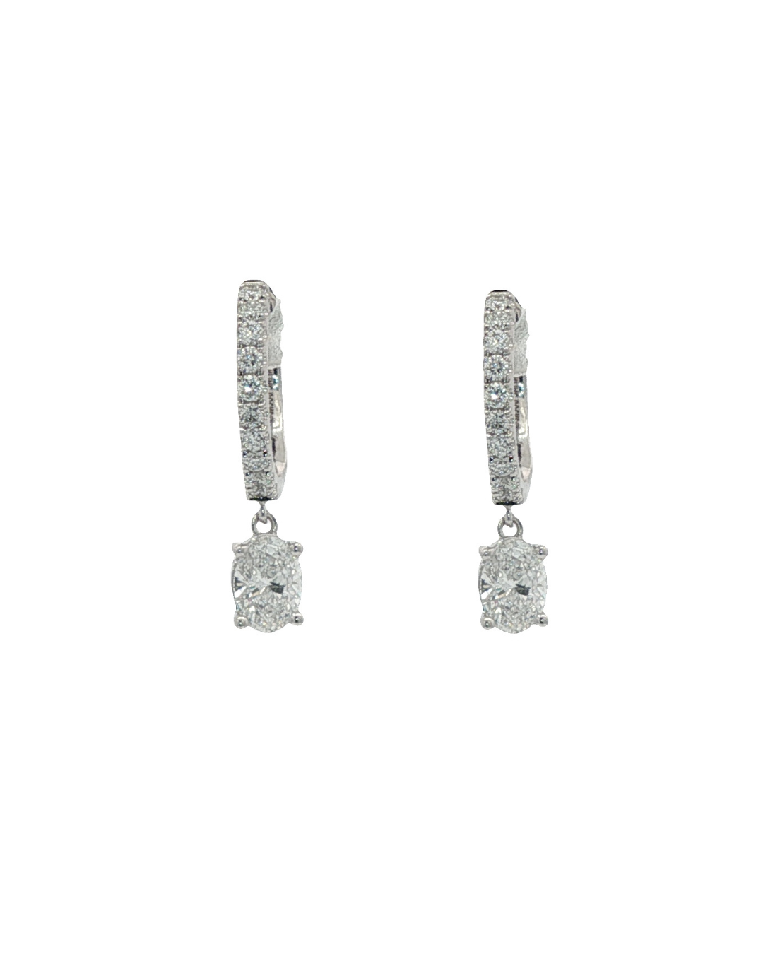 Lab Grown: 9ct White Gold Brilliant & Oval Cut Lab Grown Diamond 'Mini Huggies' Drop Earrings - 0.90ct