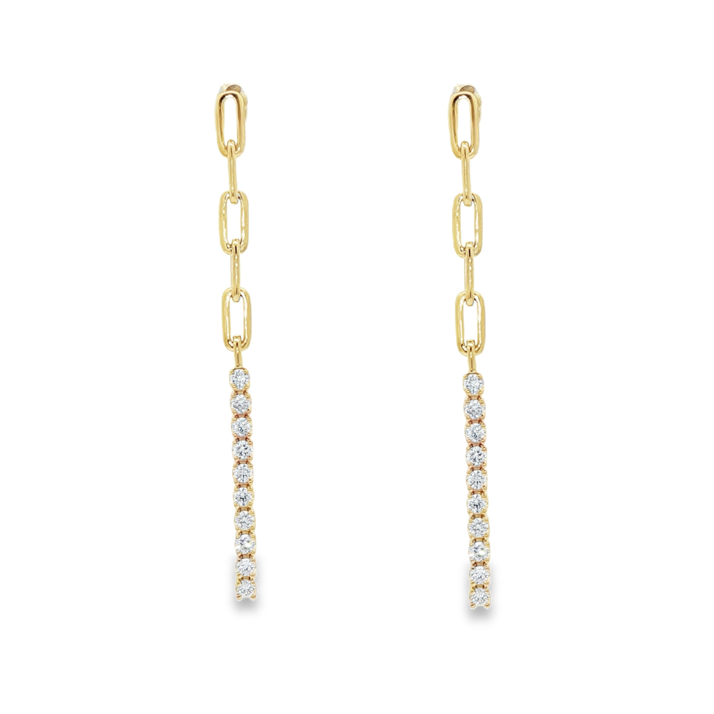 Lab Grown: 9ct Yellow Gold Brilliant Cut Lab Grown Diamond 'Linking Love' Drop Earrings - 0.49ct.