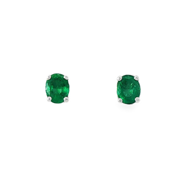 One Pair Of 9ct White Gold Faceted Oval Emerald Stud Earrings - 0.64ct