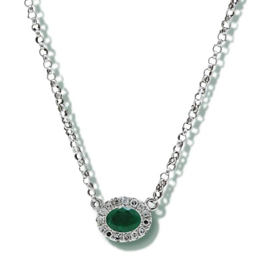 Exquisite jewellery: 9ct White Gold Necklace with Oval Emerald and Diamonds