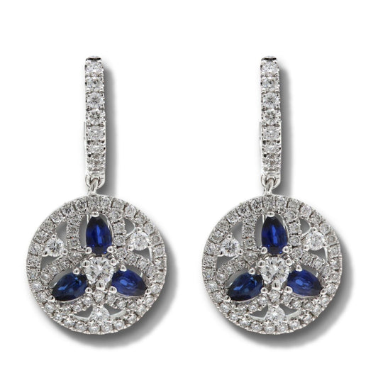18ct white gold sapphire and diamond drop earrings.