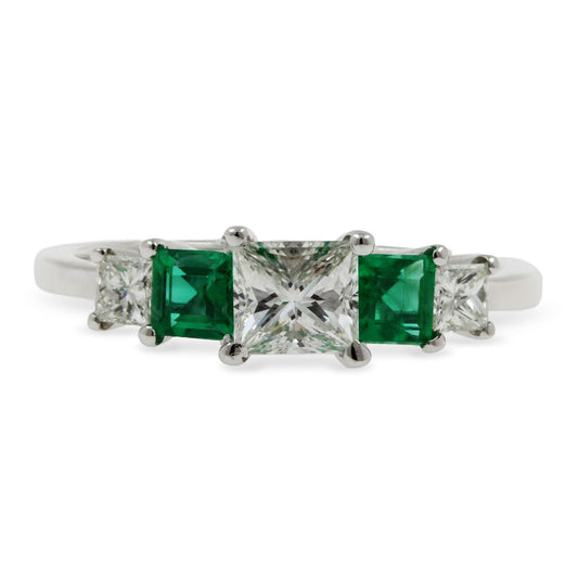18ct White Gold Emerald And Diamond Tiered 5 Stone Ring