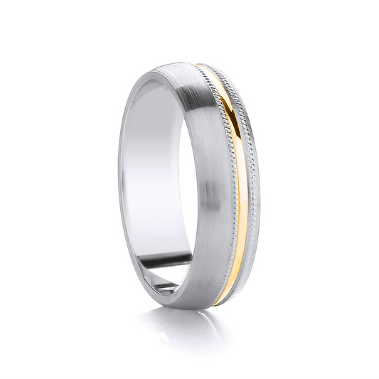 9ct 6.0mm White & Yellow Gold Wedding Ring