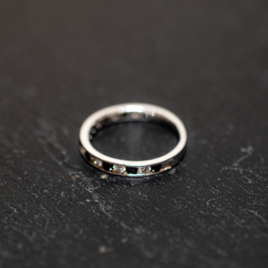 00015354 Pre-Owned: One Precious White Metal Black And White Diamond Half Eternity Ring - 0.85ct.