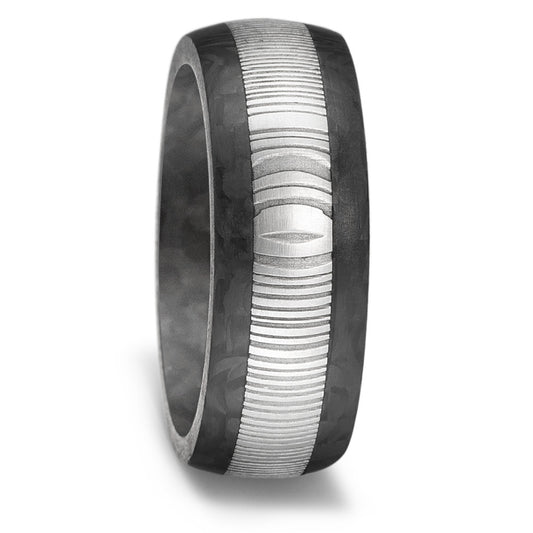 Carbon fiber & Damascus steel 8.0mm court wedding band - Matte finish.