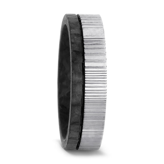 Carbon fiber & Damascus steel 6.0mm wedding band - Matte finish.