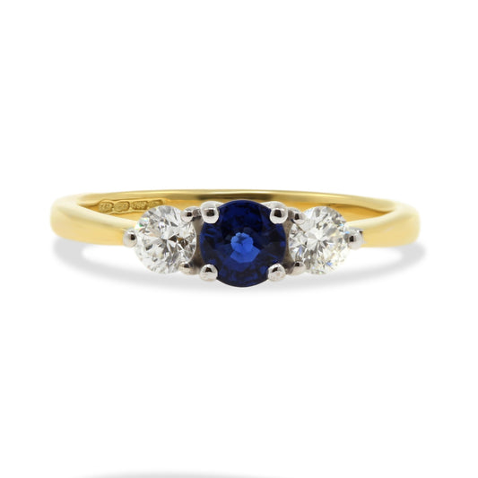 18ct Gold Sapphire & Diamond Three Stone Ring.