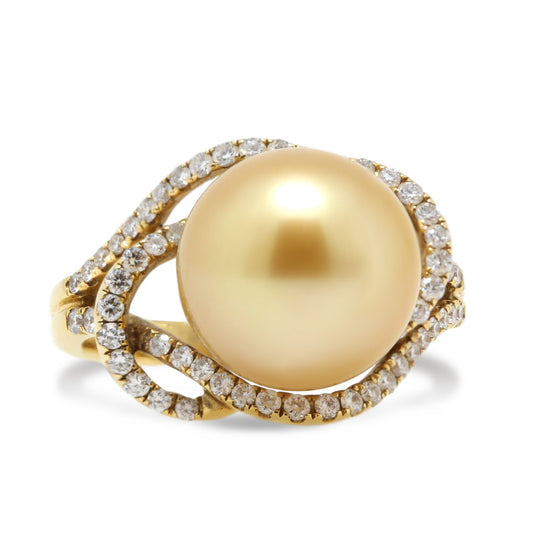 18ct Yellow Gold 11.0mm Golden South Sea Pearl Ring.