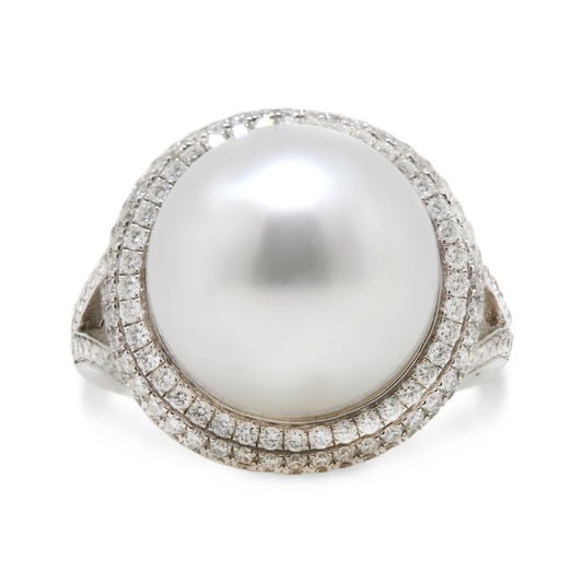 18ct White Gold 13.0mm White South Sea Pearl Ring.