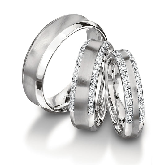 Furrer Jacot Platinum 4.5mm wedding band, twin row of diamonds in grain setting, 0.24ct F-G VS - Satin & polish finish. Ref: 61-52550-1-0.
