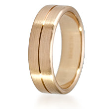 Furrer Jacot 18ct Yellow gold 6.5mm flat wedding band with fine central line  - Satin finish. Ref: 71-27030-0-0.