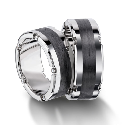 Furrer Jacot Palladium & Carbon Fibre 8.5mm wedding band with screw detail to edges - Polish finish. Ref: 71-29160-0-0.