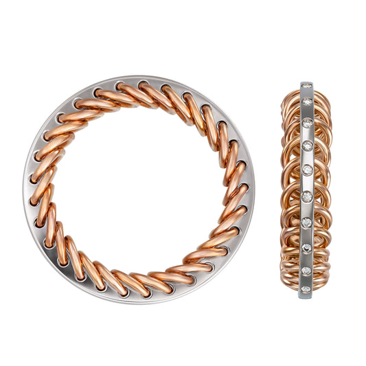 Furrer Jacot Platinum & 18ct rose gold 5.8mm 'Snake' wedding ring, 0.125ct F-G VS - polished finish. Ref: 62-53220-0-0.