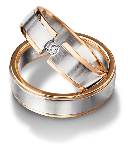 00001055 - Furrer Jacot Palladium & 18ct rose gold 6.0mm wedding band with accent lines to edges - Satin & polish finish. Ref: 71-23110-B-0.