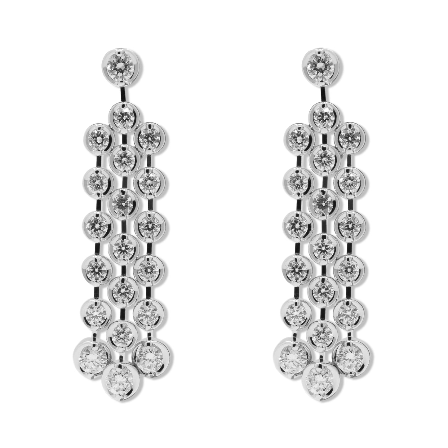 18ct white gold diamond set triple drop chandelier earrings.