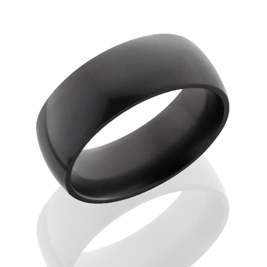Black Diamond 8.0mm domed wedding ring with polished finish.