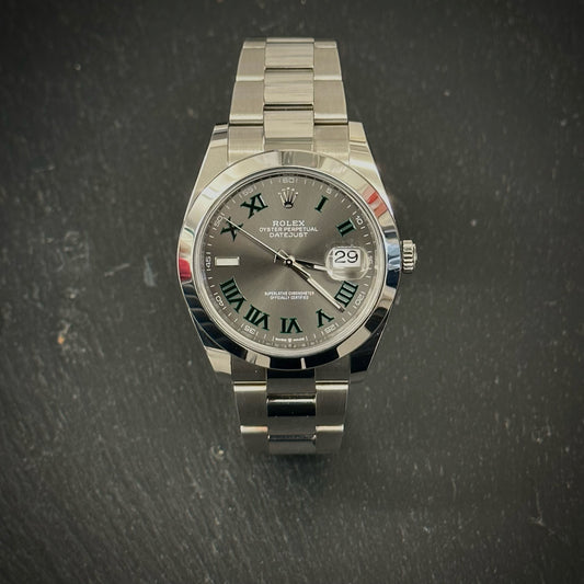 Pre-Owned: Unworn stainless steel Rolex 41mm 126300 'Wimbledon Dial' bracelet watch.