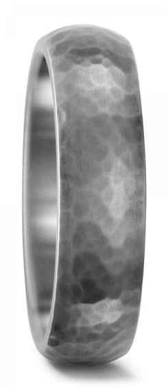 Titanium hammered texture 6.0mm D profile wedding band - Matte finish.