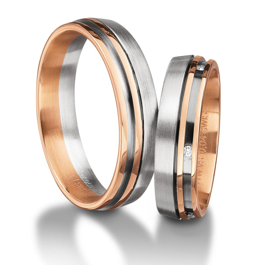 Furrer Jacot Palladium & 18ct rose gold 5.0mm court shaped wedding band - Satin & polish finish. Ref: 71-28570-0-0.