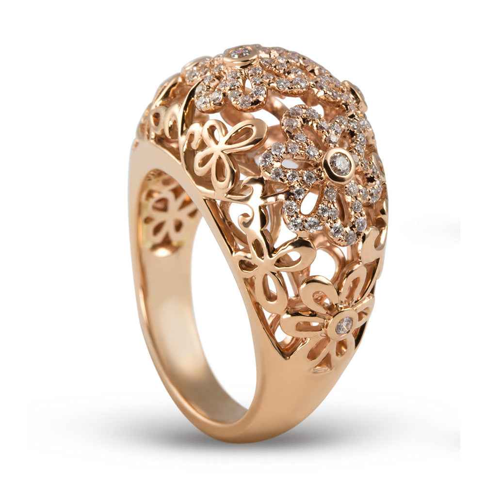 18ct Rose Gold Floral Filigree Design Dress Ring.