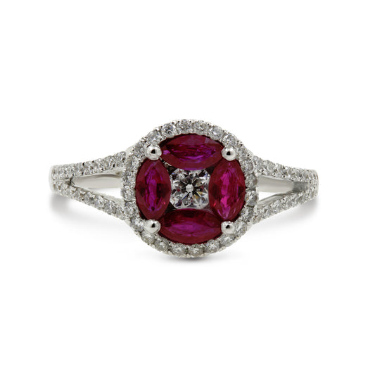18ct Ruby & Diamond Cluster Ring.