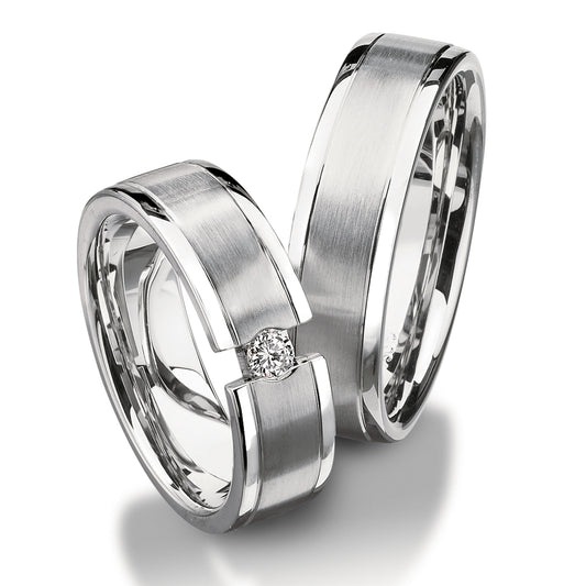 Furrer Jacot Palladium  6.0mm wedding band with accent lines to edges - Satin & polish finish. Ref: 71-23110-0-0.